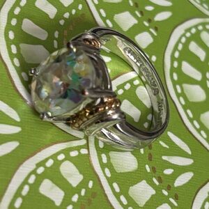 Kirks Folly Vintage Aurora Borealis Crystal Gem Stone Sliver/Gold Ring